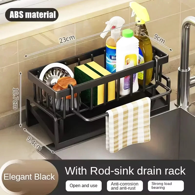 Kitchen Sink Storage Rack – No-Punch, Drainage Shelf for Rags, Sponges & Spices