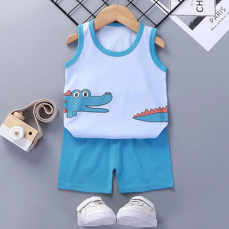 Kids Summer Clothes Set – Cotton Vest & Shorts (Unisex)