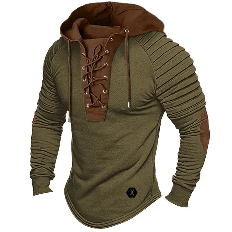 Men’s Solid Color Muscle Hoodie Long-Sleeve T-Shirt (S–XXXL)