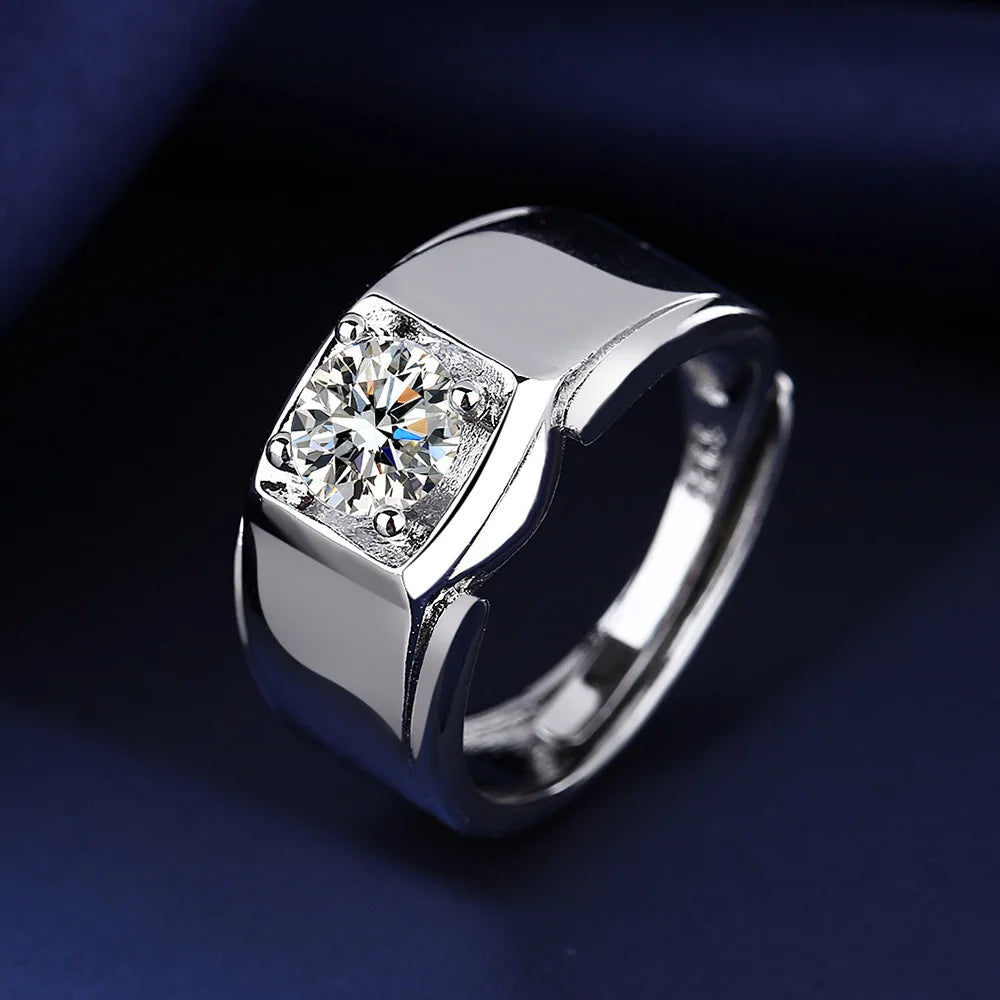925 Sterling Silver Adjustable Crystal Ring – Fashion Wedding & Engagement Jewelry for Men