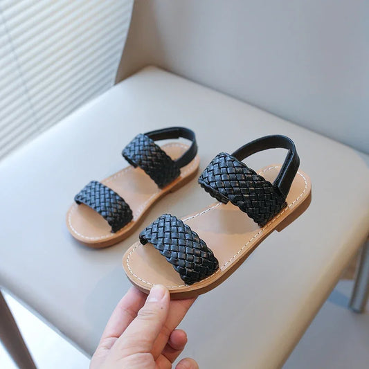 Girls’ Summer Sandals 2024 – Woven Design, Anti-Skid, Open-Toe Beach Shoes