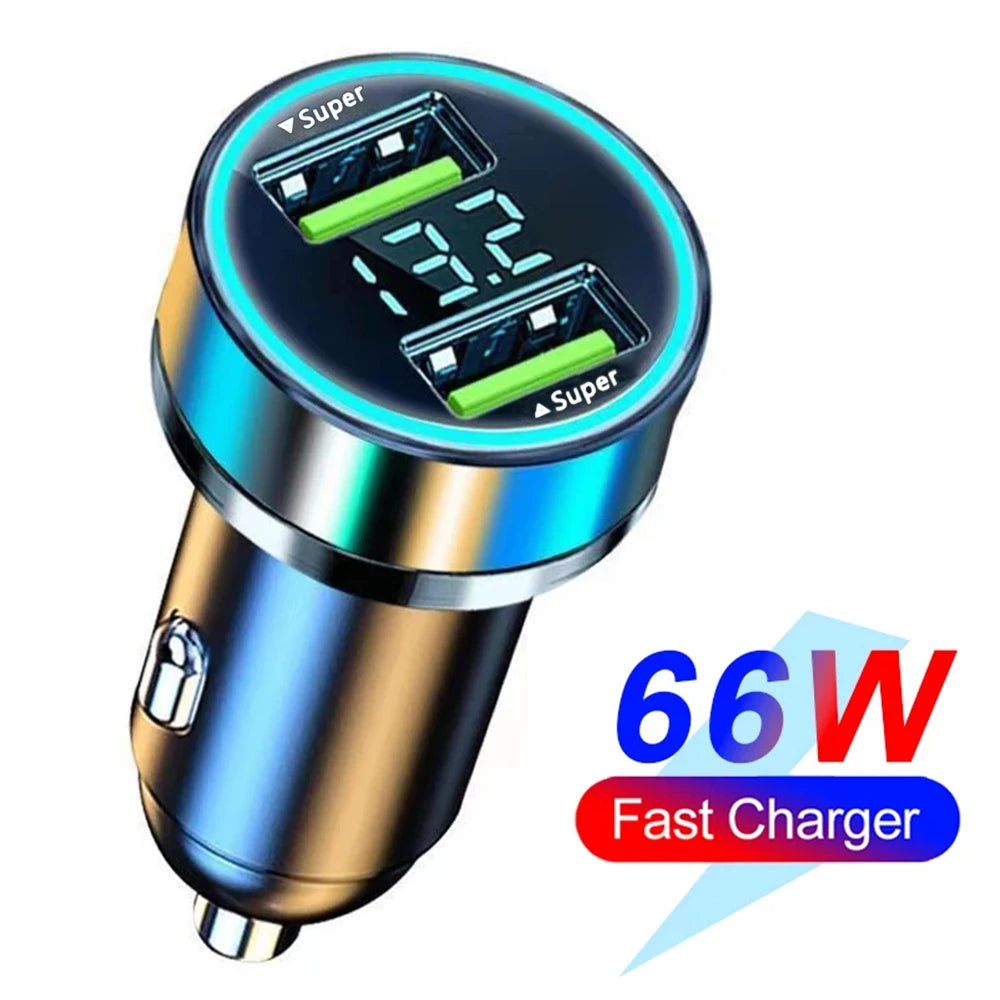 66-250W PD Car Charger QC3.0 Fast Charging Cigarette Lighter Splitter with Digital Display, 1-to-6 Multi Port Adapter