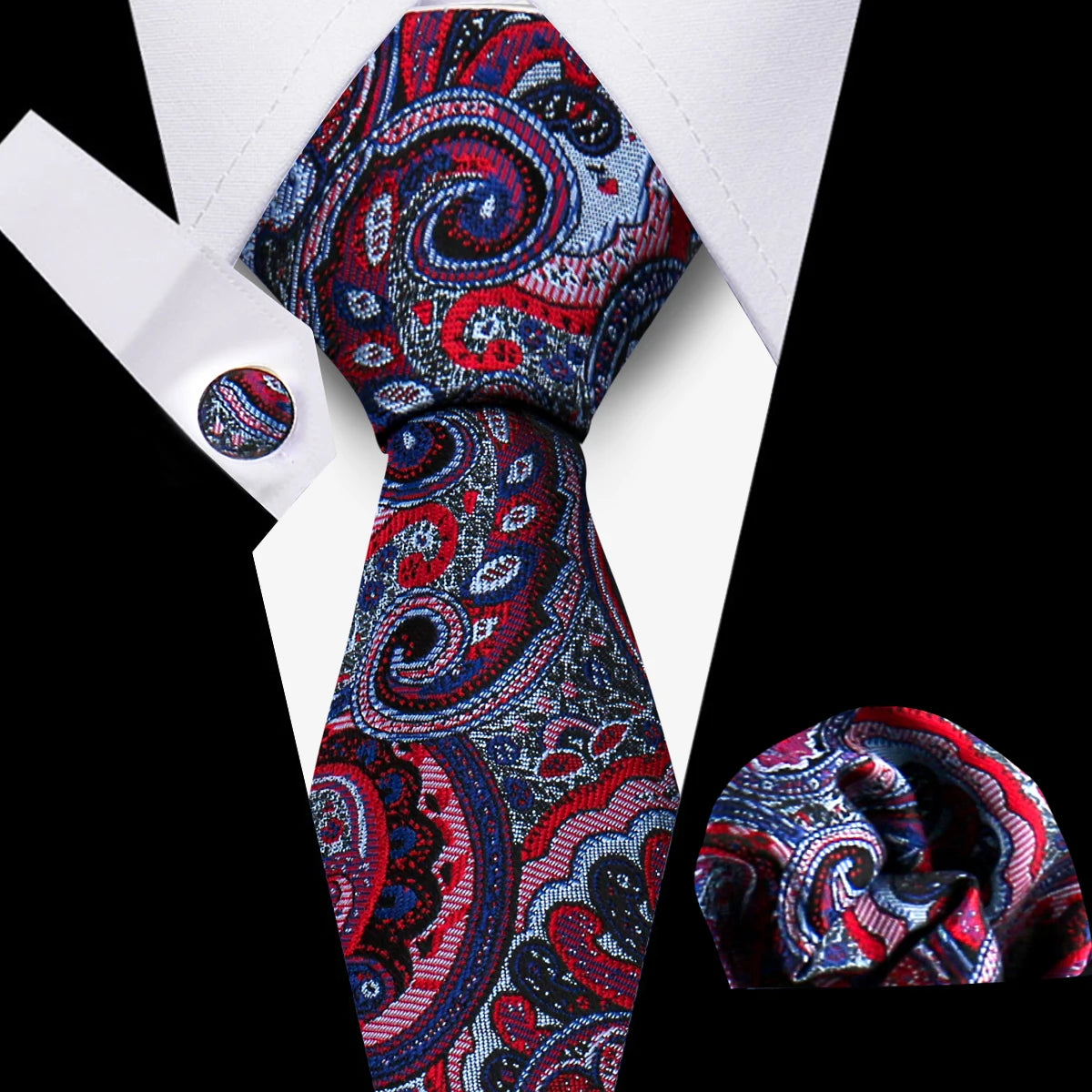 Classic Men’s Tie Set Plaid Necktie with Pocket Square & Cufflinks Business Wedding Gift Accessories