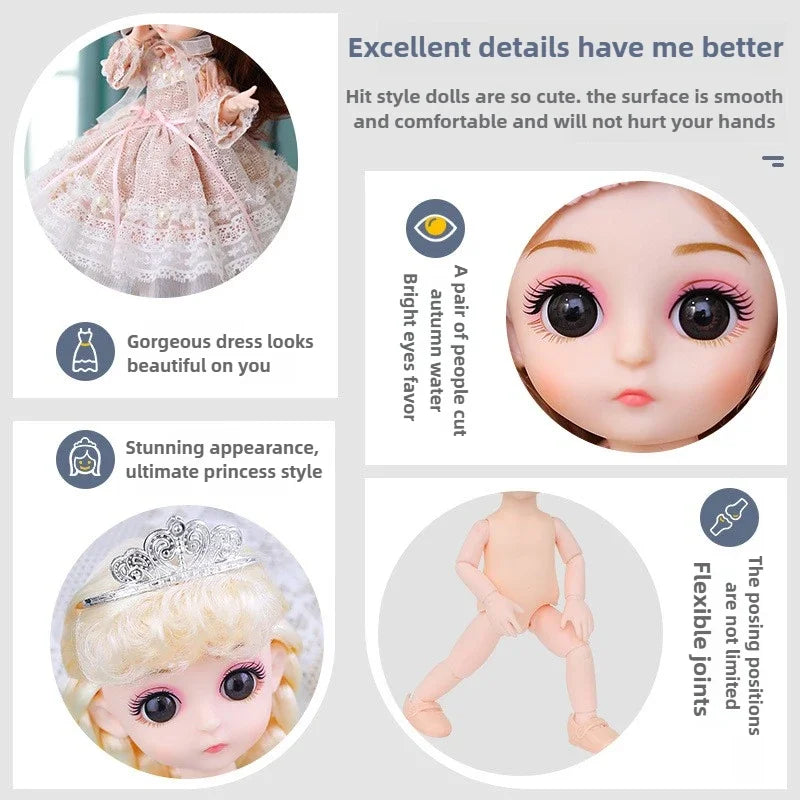 30cm 1/6 BJD Princess Doll – 20 Joints, Dress-Up Toy with Clothes & Shoes