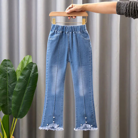 Girls' Lace Beaded Denim Bell-Bottoms