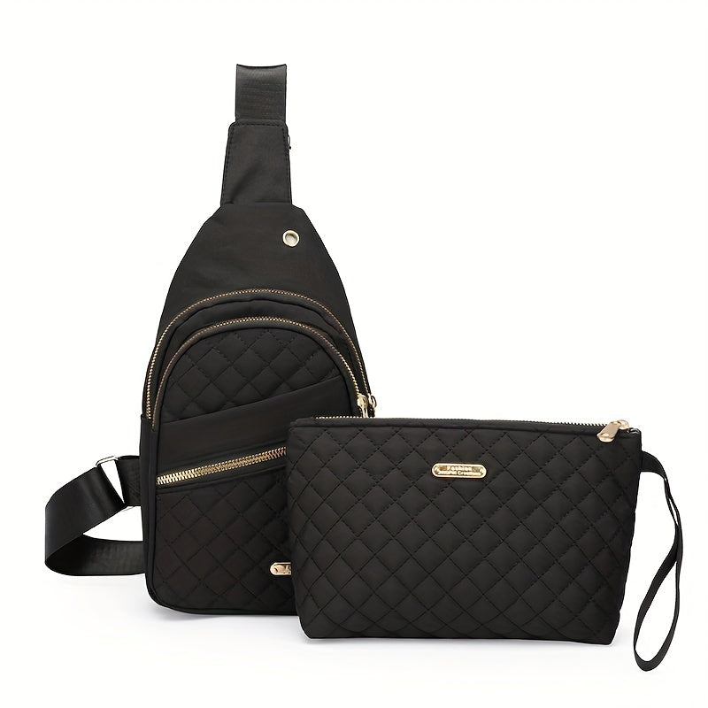 Large Capacity Women's Chest Bag – Embroidered, Adjustable, Nylon