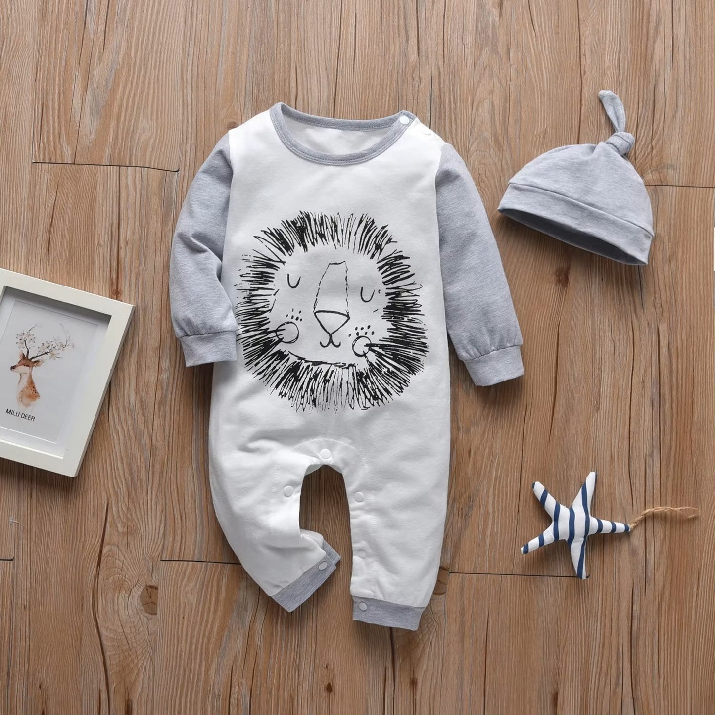 Baby Boy Romper — Long Sleeve One-Piece with Cap, Spring/Autumn Infant Jumpsuit