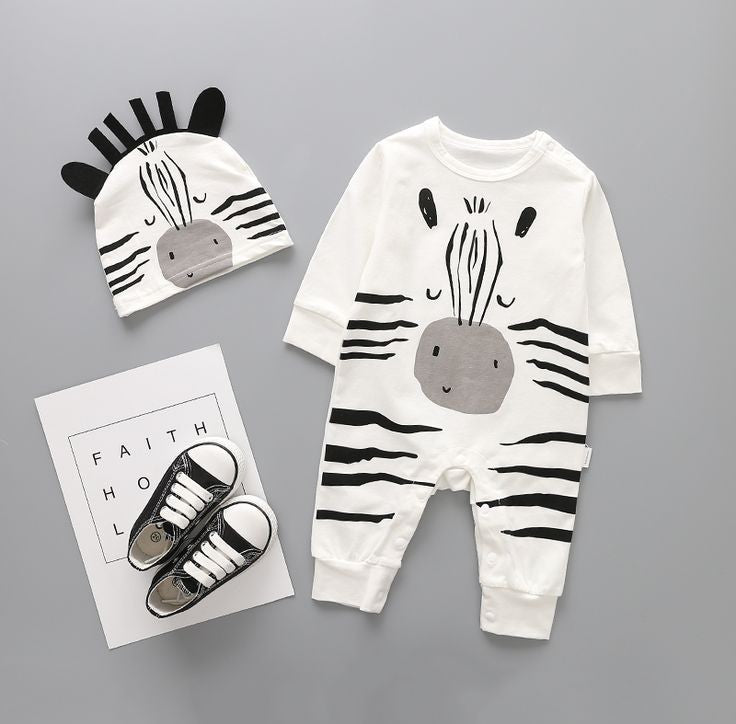 Baby Boy Romper — Long Sleeve One-Piece with Cap, Spring/Autumn Infant Jumpsuit