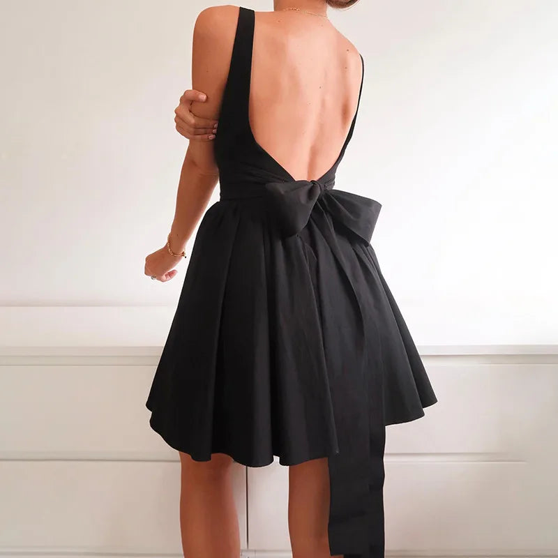 Sexy Backless A-Line Puff Sundress – Ruffled Summer Mini Dress