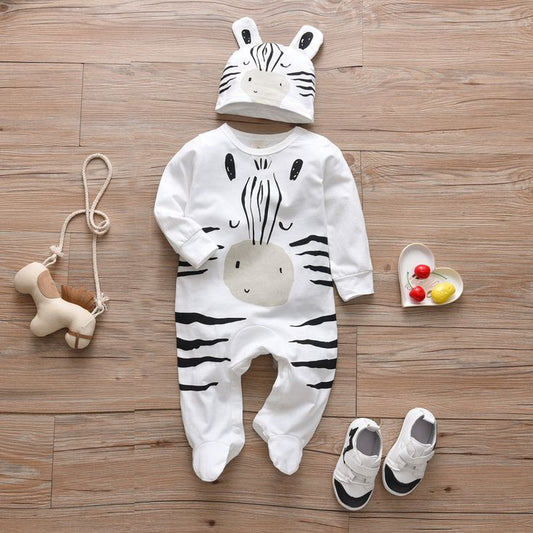 Baby Boy Romper — Long Sleeve One-Piece with Cap, Spring/Autumn Infant Jumpsuit