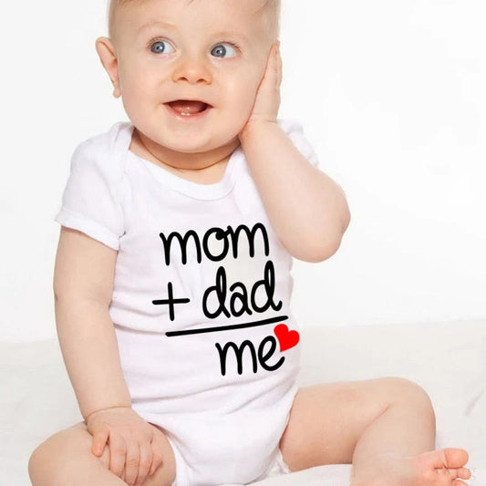 Baby Romper — Cotton, Short Sleeve, "I Love Mom & Dad" Print, Newborn Jumpsuit, Unisex Infant Clothes