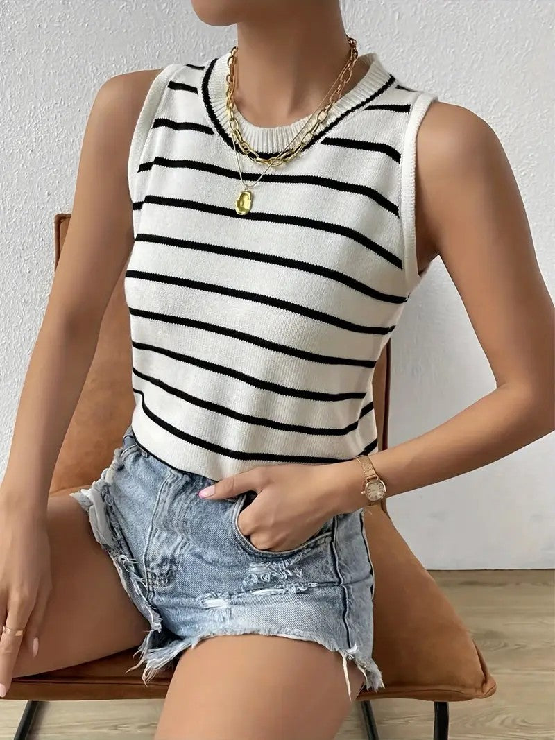 2025 Women's Striped Stretch Vest Top