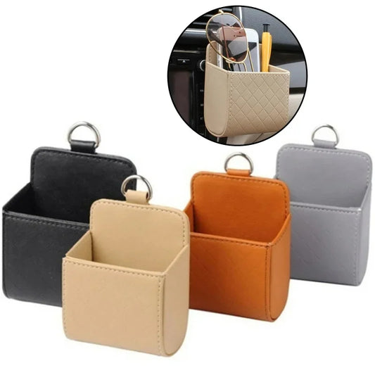 Car Air Vent Phone Holder & Storage Box — Leather Organizer for Phone & Glasses