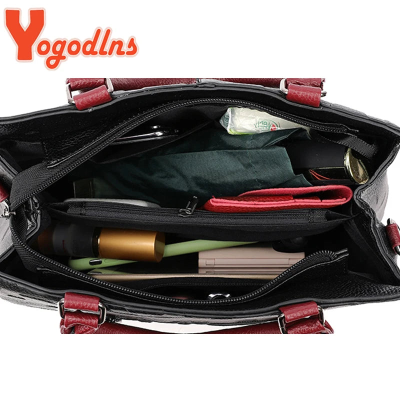 Luxury Black & Red Leather Handbag – Medium Tote with Top Handle