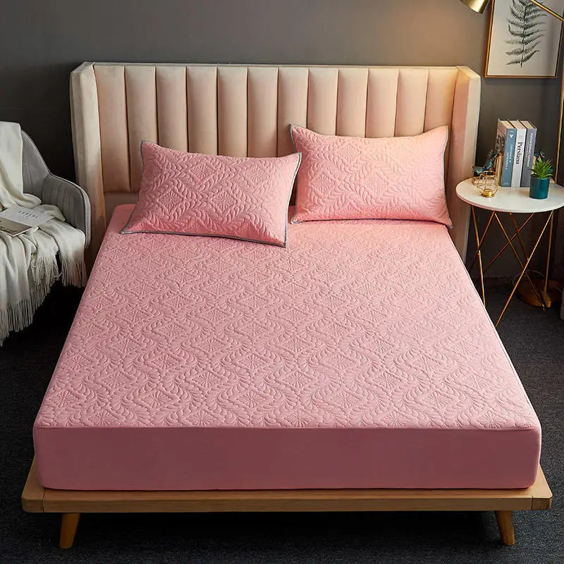 Bonenjoy Quilted Waterproof Fitted Sheet – Elastic Mattress Cover, Queen/King, Solid Color
