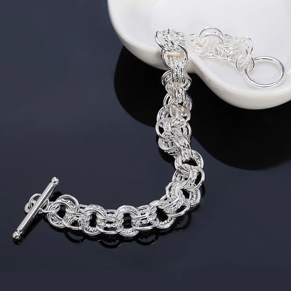 925 Sterling Silver Link Chain Charm Bracelet for Women – Elegant European Style Jewelry for Wedding, Party, or Christmas Gift