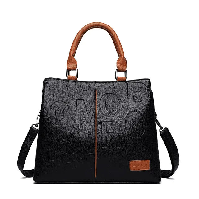 Luxury Black & Red Leather Handbag – Medium Tote with Top Handle