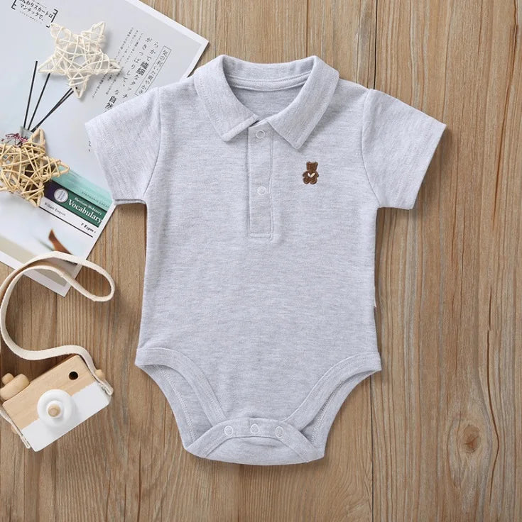 Newborn Baby Romper — 0–12M, Summer Polo Jumpsuit, 5 Solid Colors, Infant Outfit