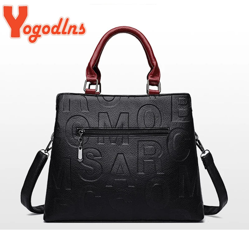 Luxury Black & Red Leather Handbag – Medium Tote with Top Handle