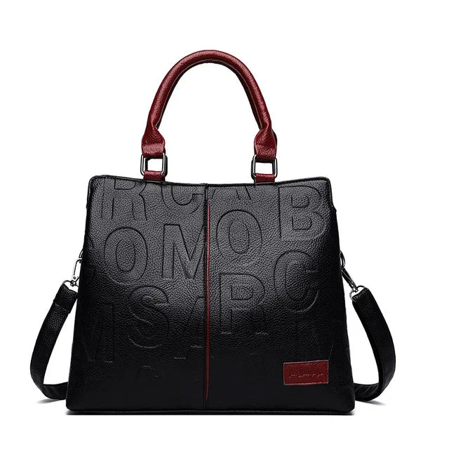 Luxury Black & Red Leather Handbag – Medium Tote with Top Handle