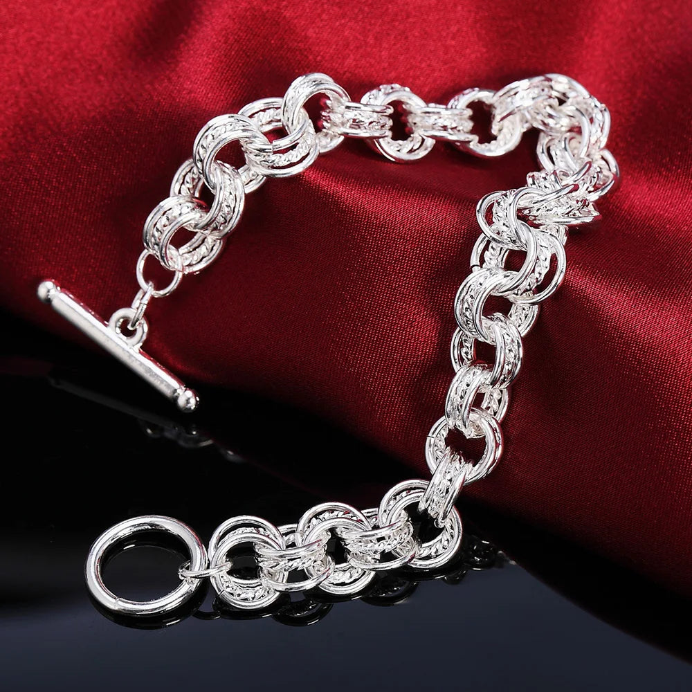 925 Sterling Silver Link Chain Charm Bracelet for Women – Elegant European Style Jewelry for Wedding, Party, or Christmas Gift