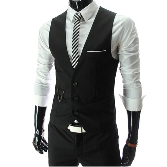 2025 New Men's Slim Fit Grey Dress Vest Casual sleeveless waistcoat for formal or business wear.