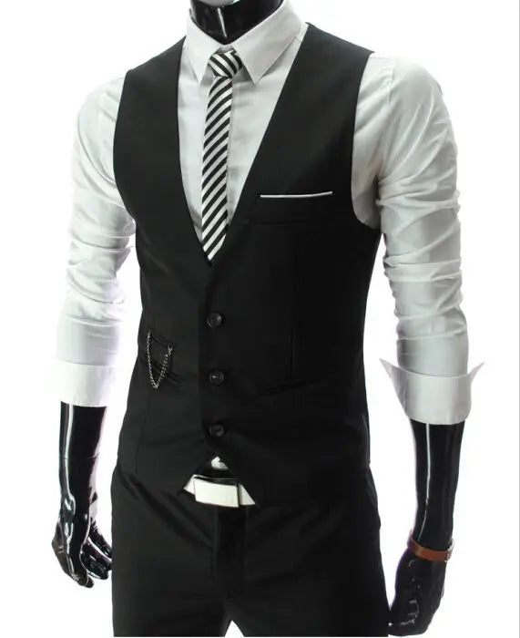 2025 New Men's Slim Fit Grey Dress Vest Casual sleeveless waistcoat for formal or business wear.