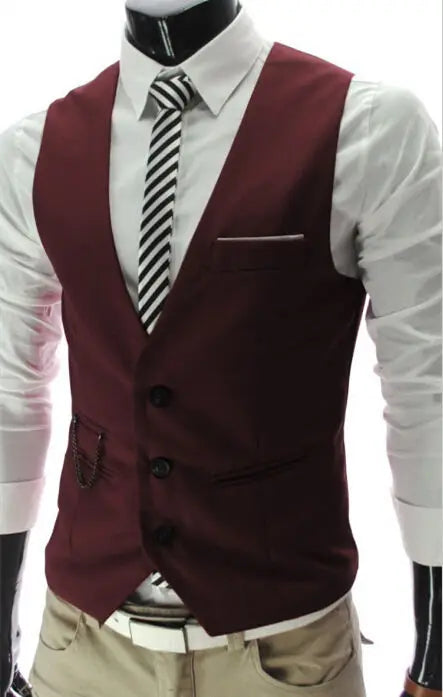 2025 New Men's Slim Fit Grey Dress Vest Casual sleeveless waistcoat for formal or business wear.