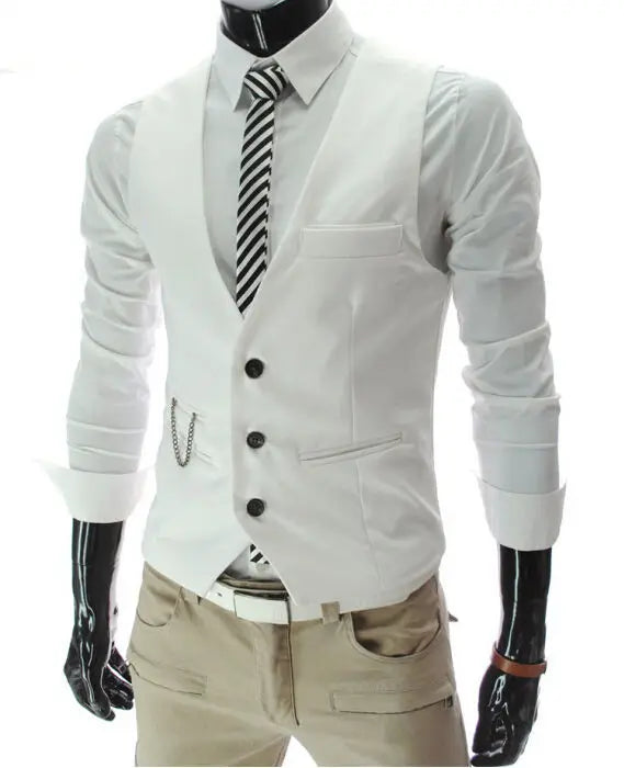 2025 New Men's Slim Fit Grey Dress Vest Casual sleeveless waistcoat for formal or business wear.