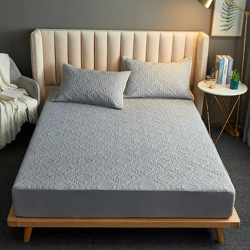 Bonenjoy Quilted Waterproof Fitted Sheet – Elastic Mattress Cover, Queen/King, Solid Color