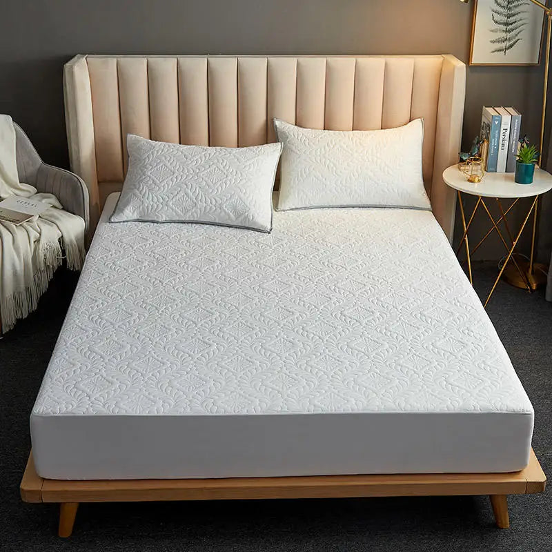 Bonenjoy Quilted Waterproof Fitted Sheet – Elastic Mattress Cover, Queen/King, Solid Color