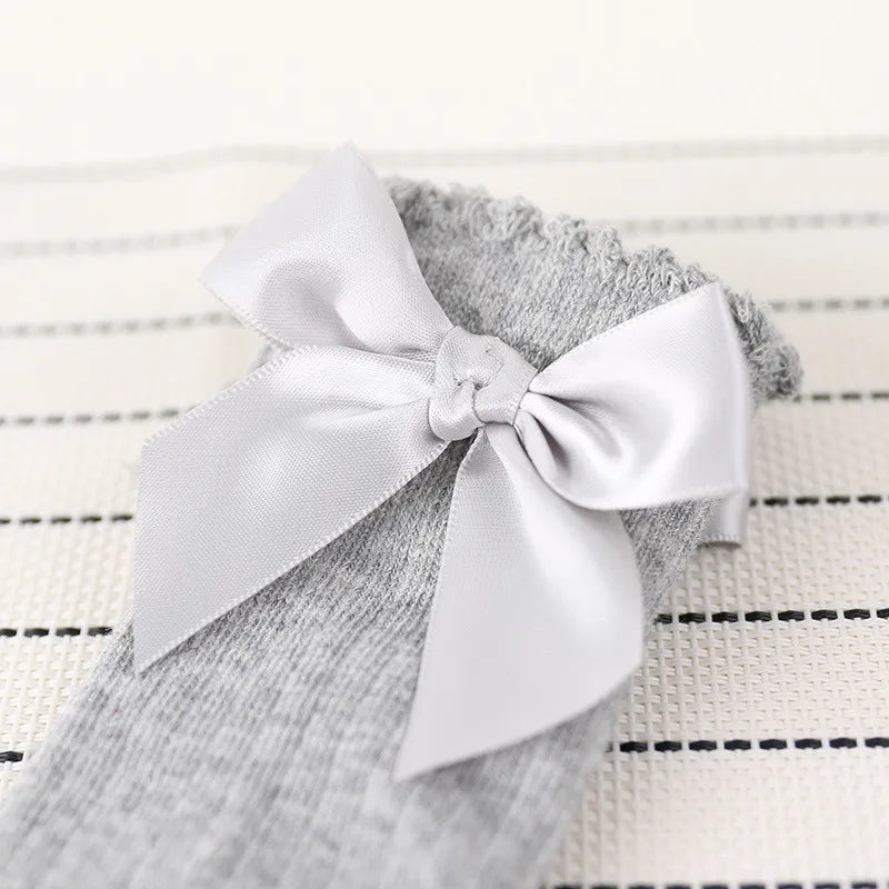 Children’s Princess Knee-High Socks – Soft Cotton Long Socks with Big Bow for Girls (0–12)Years, Spring/Autumn)