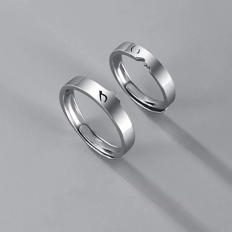 New Silver Sun & Moon Adjustable Couple Rings – Unisex Wedding Jewelry