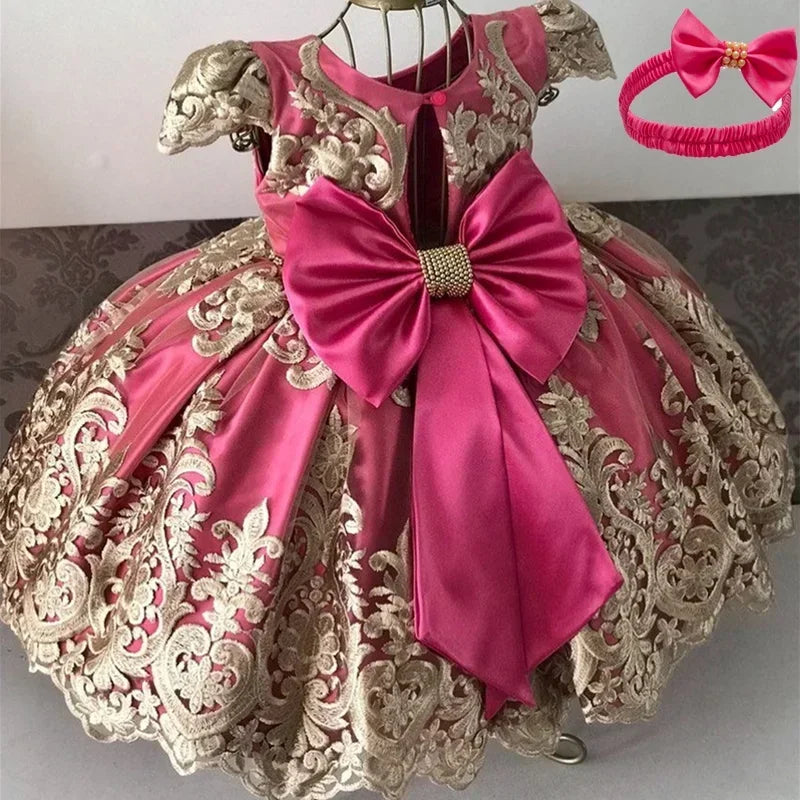 2024 Girls' Lace Princess Dress – Formal, Elegant, Vintage Embroidered Gown