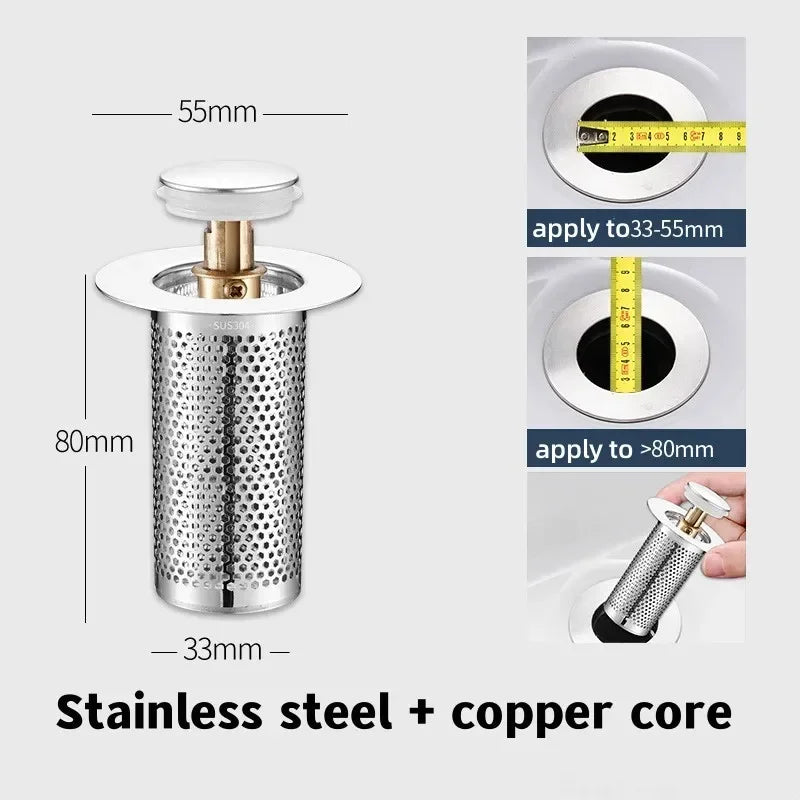 Stainless Steel Floor Drain Filter – Hair Catcher & Anti-Odor Pop-Up Sink Plug