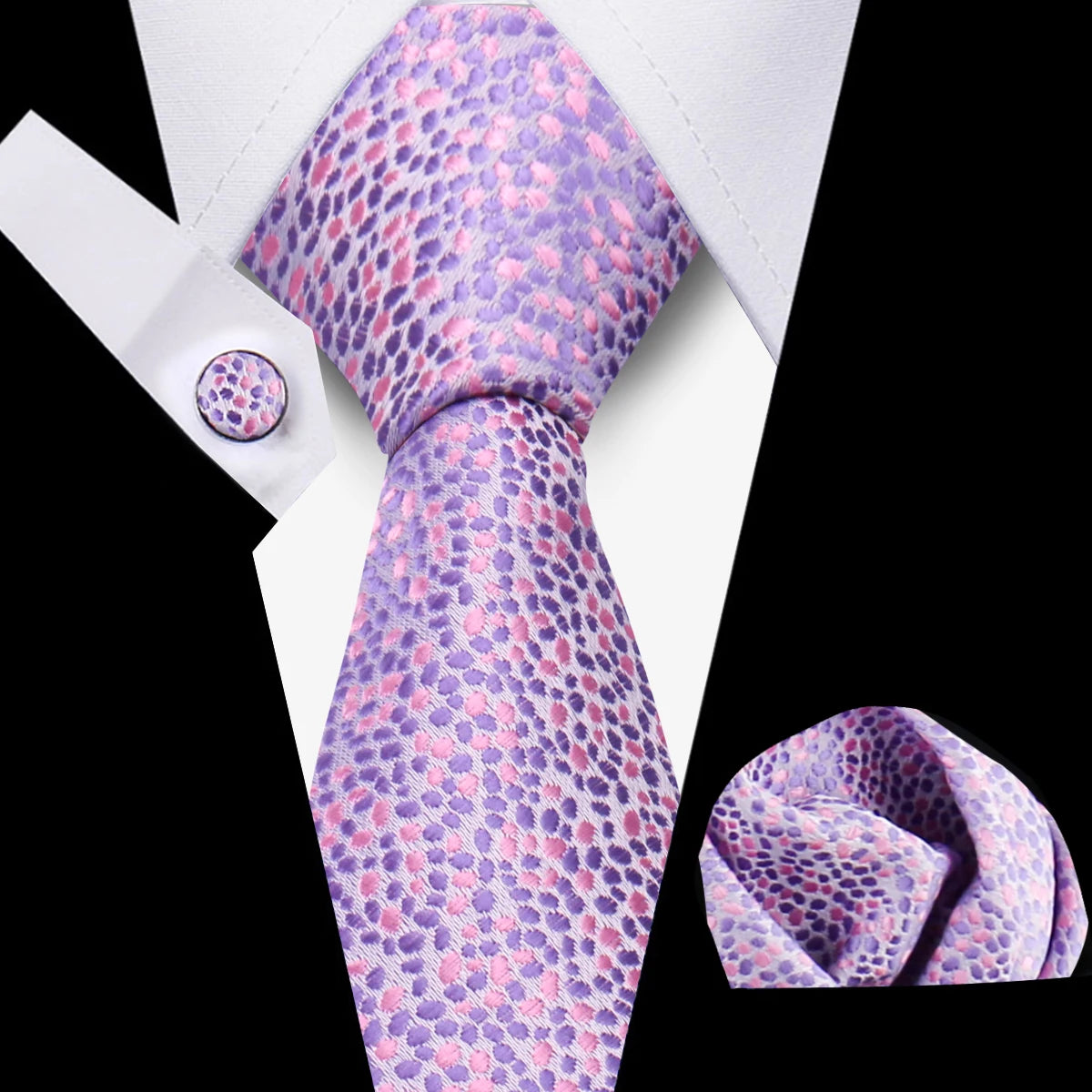 Classic Men’s Tie Set Plaid Necktie with Pocket Square & Cufflinks Business Wedding Gift Accessories