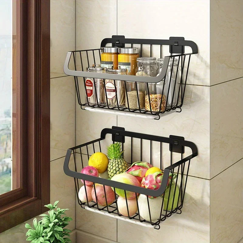 Stainless Steel Kitchen Storage Basket – Wall-Mounted Organizer for Fruits, Vegetables, Spices & Dishes
