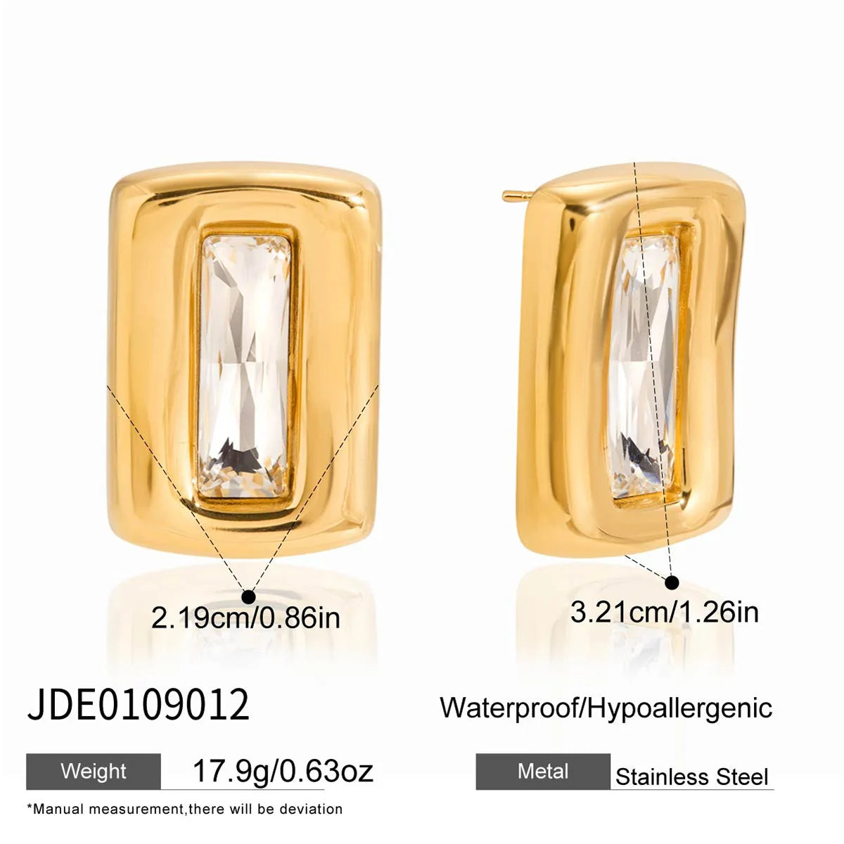 Women’s Square Stud Earrings – 18K Gold-Plated Stainless Steel Zircon