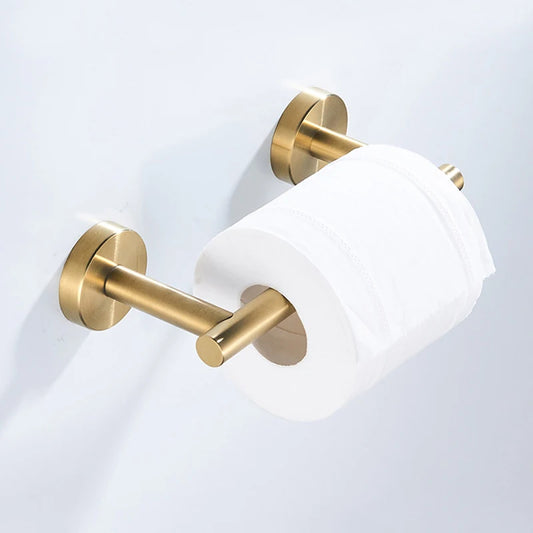 Golden Stainless Steel Toilet Paper Holder – Wall-Mounted Bathroom Tissue Rack
