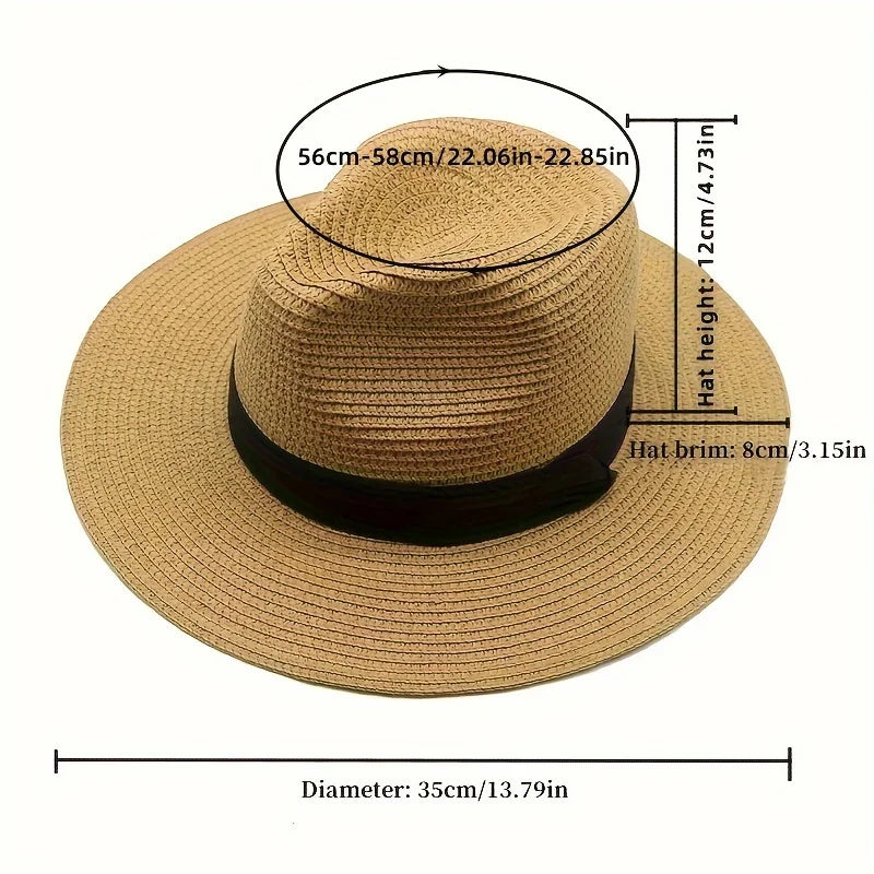 Summer Straw Fedora Hat – Unisex, Solid Color, Beach & Casual Style