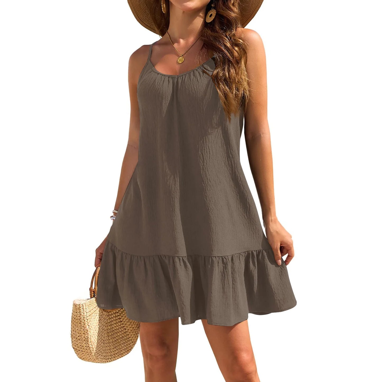 Women’s Summer Mini Dress – V-Neck Ruffle A-Line Beach Style