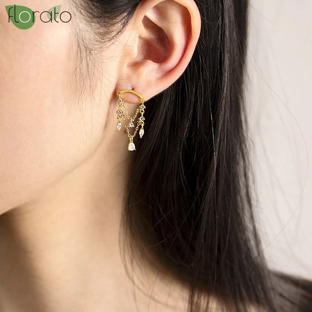 925 Sterling Silver Crystal Tassel Stud Earrings — Women’s Luxury Wedding & Party Jewelry 2024