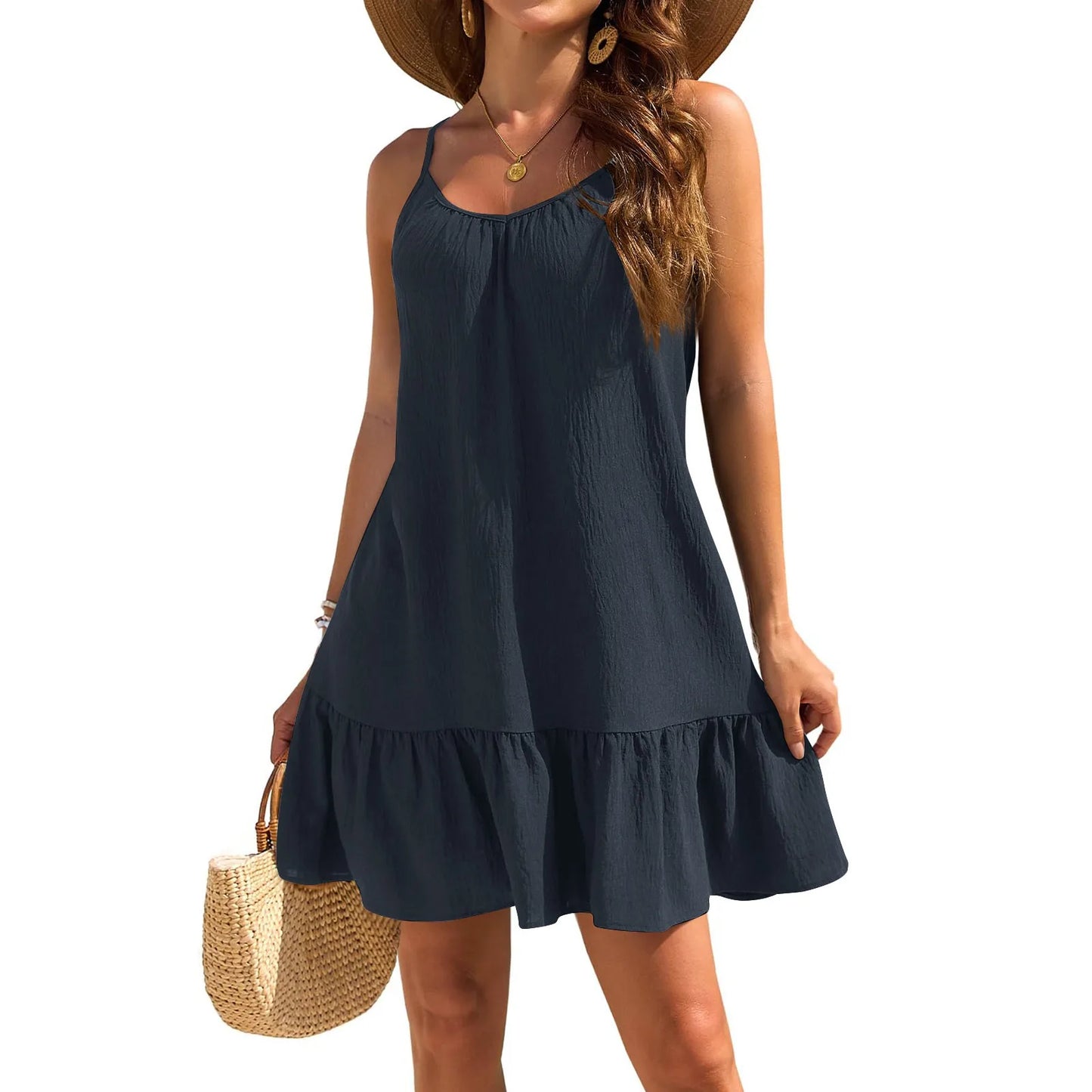 Women’s Summer Mini Dress – V-Neck Ruffle A-Line Beach Style