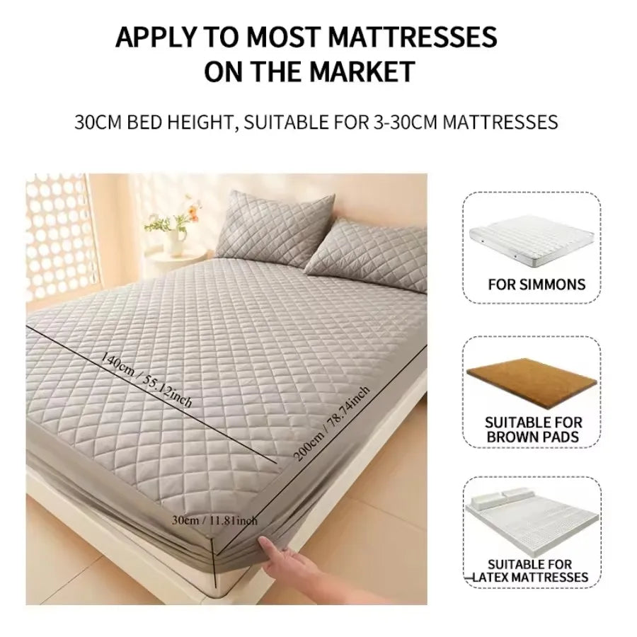Waterproof Quilted Fitted Bed Sheet – 360° Elastic Mattress Protector, Single/Double/Queen/King