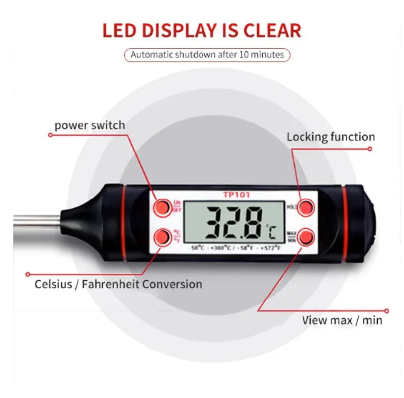 Digital Kitchen Food Thermometer – Probe for Baking, Liquids & Grilling