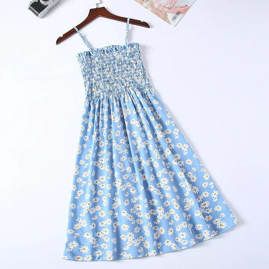 Women's Summer Chiffon Spaghetti Strap Mini Dress – Sleeveless, Elastic Waist, Casual Vestidos