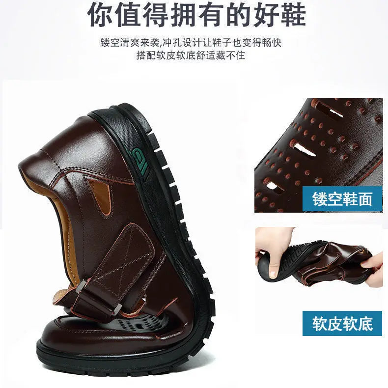 Men’s Leather Sandals – Breathable Slip-On Non-Slip Clogs Outdoor Shoes