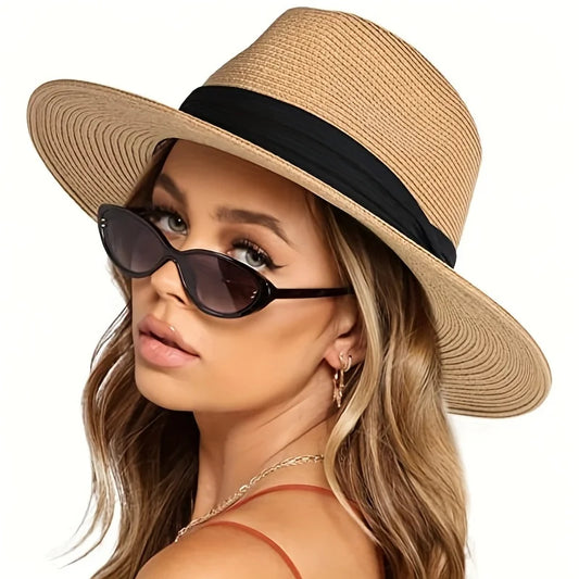 Summer Straw Fedora Hat – Unisex, Solid Color, Beach & Casual Style
