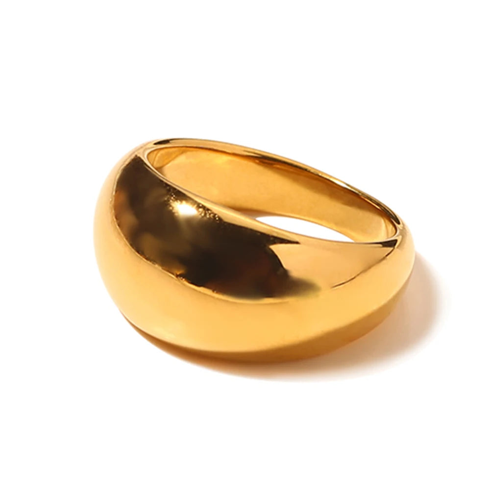 Women’s Stainless Steel Ring – Wide Gold Color, Waterproof