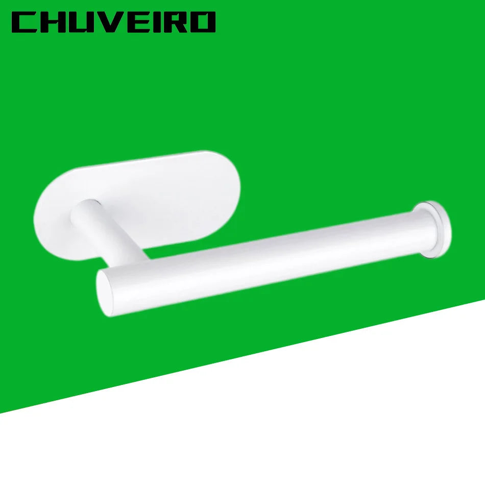 Adhesive Wall-Mounted Paper Holder – White, Black, or Gold Stainless Steel Toilet Tissue Rack